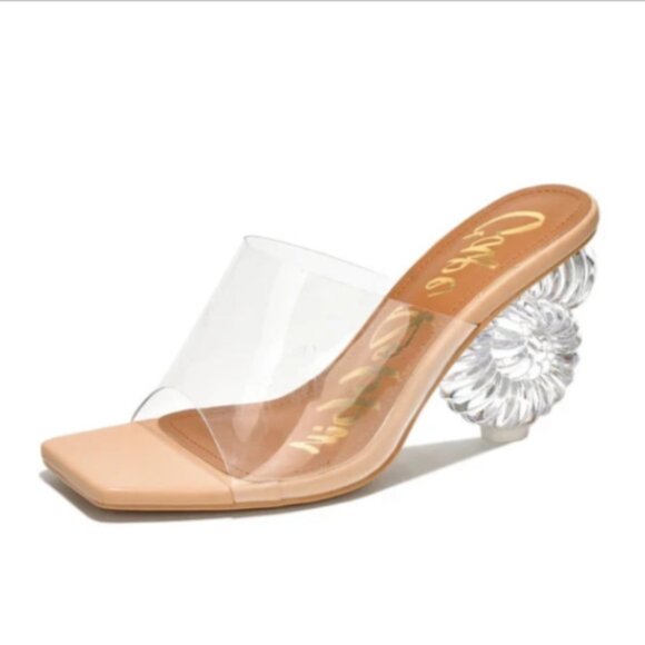 Cape Robbin Robertaa Clear Slide Sandals Acrylic Nautilus Shell Heel size 10 - Picture 1 of 7